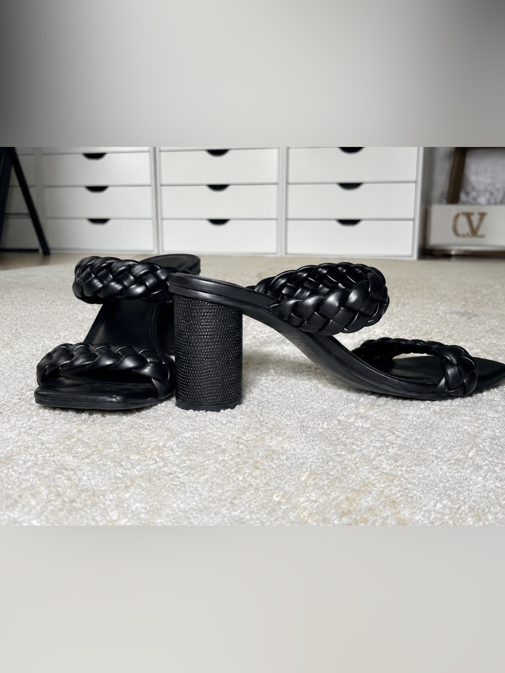 A New Day Black Braided Block Heel Slide Sandals Size 9 - Picture 6 of 7